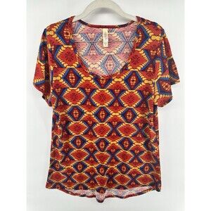 LuLaRoe Perfect -T Red, Orange Aztec Print